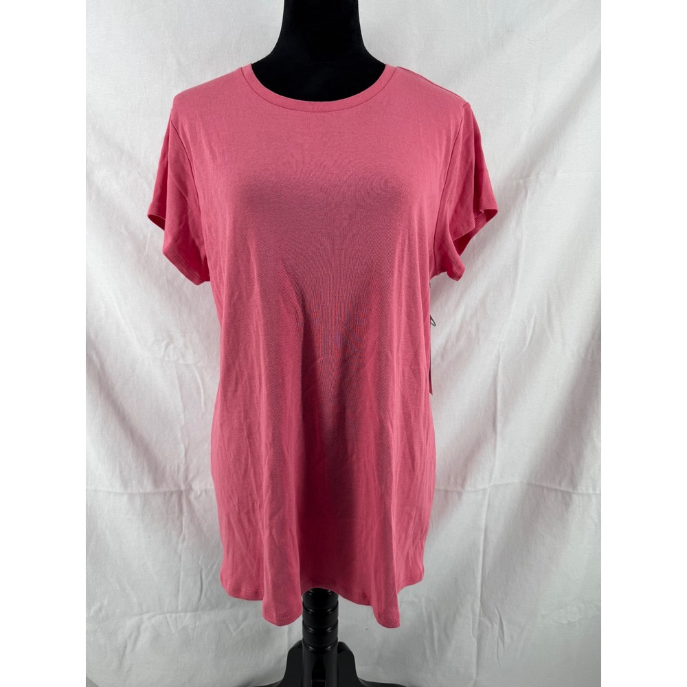 Liz Claiborne Womens XXL Tall Rapture Rose Pink Cotton Short Sleeve Crew Neck